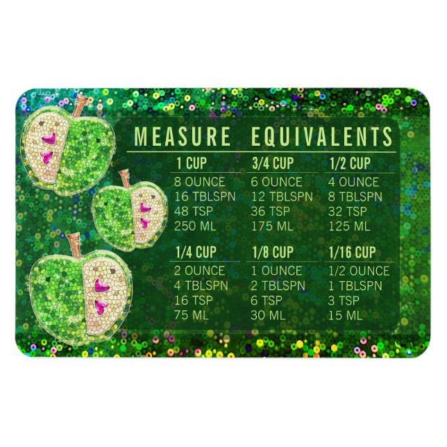 Glitter Measuring Conversion Kitchen Measure Guide Magnet (Horizontal)