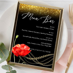 Glitter-Mohn-Elegantes-Hochzeitsmenü-Bar-Schild Poster