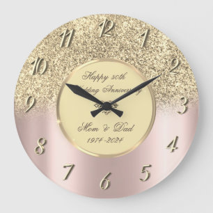 Glitter Ombre Rose Gold 50. Hochzeitstag Große Wanduhr