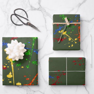Glitter Paintball Party Farbklecks Geschenkpapier Set