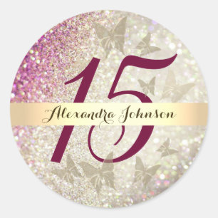 Glitter Pink 15. Geburtstag Runder Aufkleber