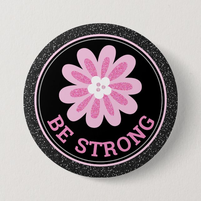 Glitter Pink Flower Breast Cancer Awareness Design Button (Vorderseite)