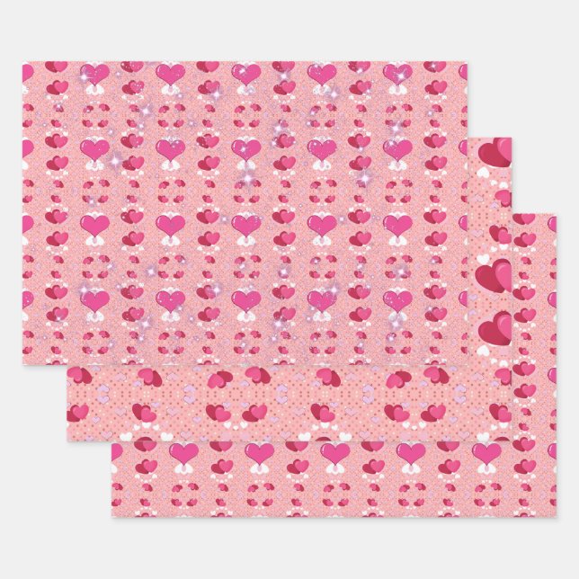 glitter pink heart vibrant romantic wallpaper geschenkpapier set (Set)