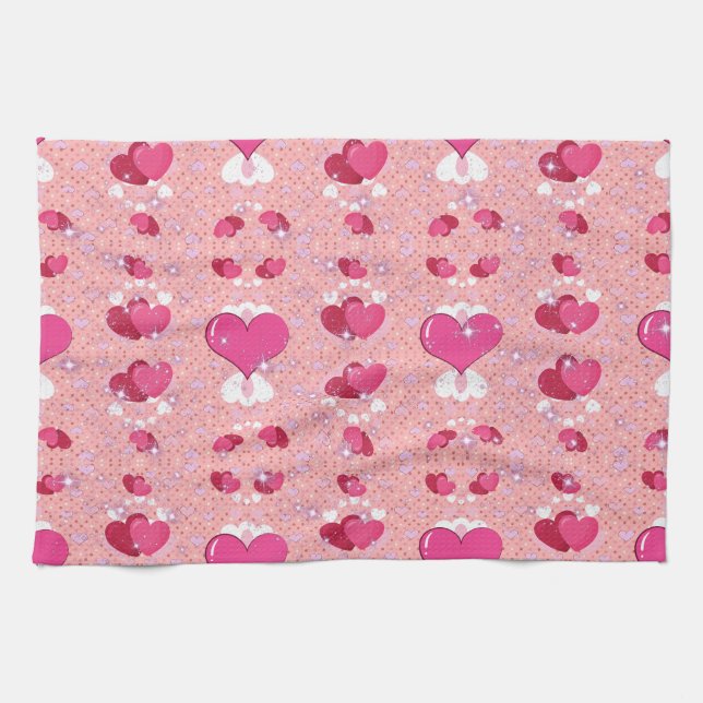 glitter pink heart vibrant romantic wallpaper geschirrtuch (Horizontal)