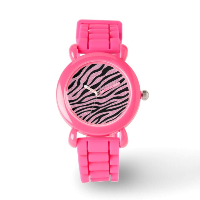 Glitter Pink Zebra Print Armbanduhr (Vorderseite)