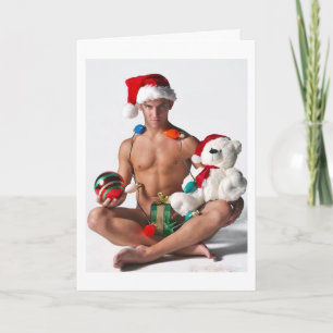 Glitter Pride Schwuler Weihnachts-Hunk Feiertagska Feiertagskarte