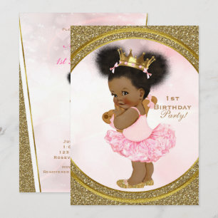 Glitter Prinzessin Rosa Gold Vintage Baby Mädchen  Einladung