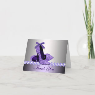 Glitter Purple High Heel Shoes Thank You Cards Dankeskarte