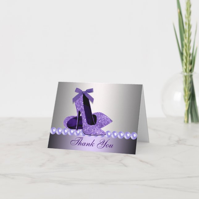 Glitter Purple High Heel Shoes Thank You Cards Dankeskarte (Vorderseite)