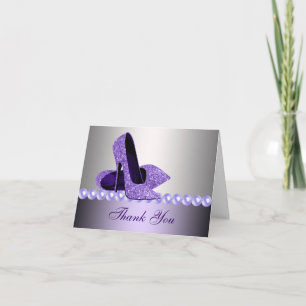 Glitter Purple High Heel Shoes Thank You Cards Dankeskarte