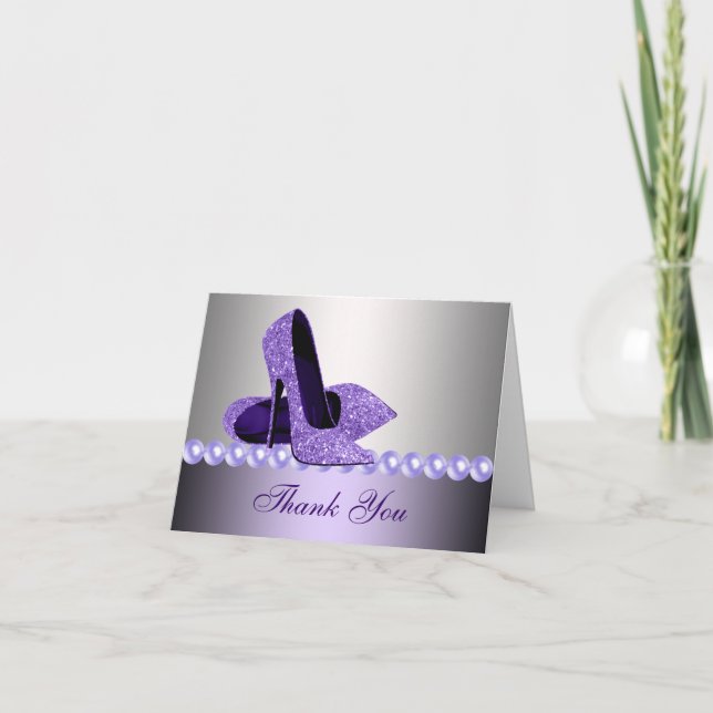 Glitter Purple High Heel Shoes Thank You Cards Dankeskarte (Vorderseite)