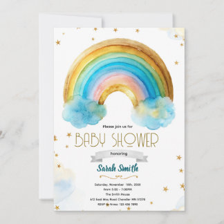 Glitter rainbow boy birthday invitation einladung