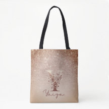 Glitter-Rosa-Gold-Blumen-Letter-Y-Tasche