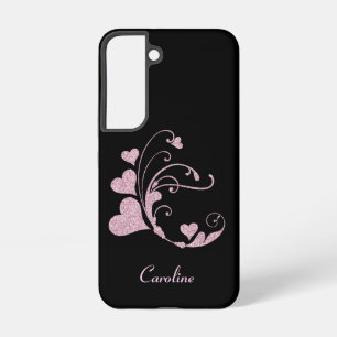 Glitter Rosa Herz-Swirbel-Monogramm Samsung Galaxy Hülle
