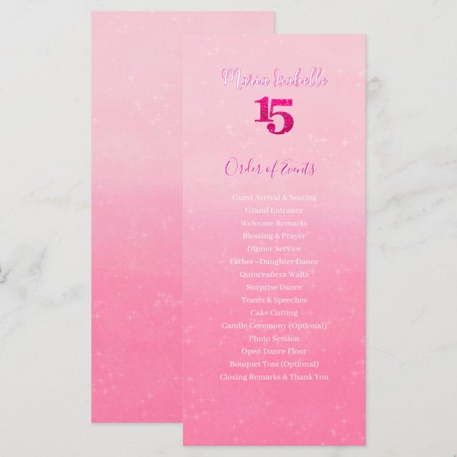 Glitter Rosa Quinceañera Ereignisablauf (Vorne/Hinten)
