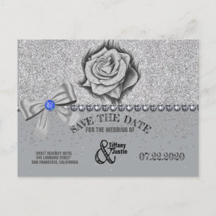 Glitter, Rose, Diamanten & Schleife Save-the-Date- Ankündigungspostkarte