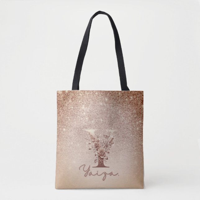 Glitter  Rose Gold Floral Letter Y Tote (Vorderseite)
