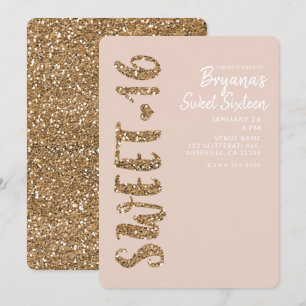Glitter Rose Gold Rouge Sweet 16 Sixteen Party Einladung
