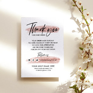 Glitter Rose Gold THANK YOU HAND LETTERED QR CODE Begleitkarte