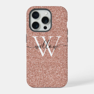 Glitter Rosen Gold Monogramm iPhone 15 Pro Hülle