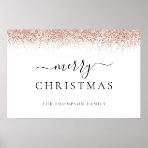 Glitter Rosen Gold Name Weiß Frohe Weihnachten Poster