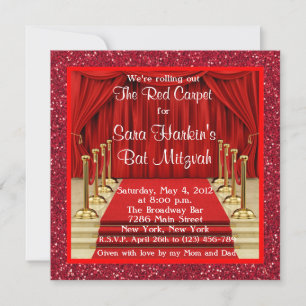 Glitter roter Teppich Hollywood Bat Mitzvah Einlad Einladung