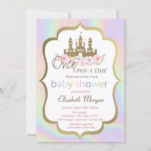Glitter-Schloss Floral, Holografische Babyparty Einladung