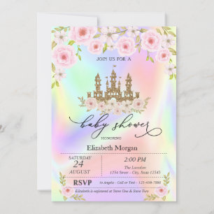 Glitter Schloss Rosen Holografisch Baby Shower Einladung