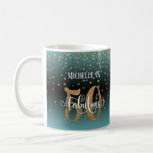 Glitter Schrift 50 & Fabulous Türkis Schwarzes Omb Kaffeetasse