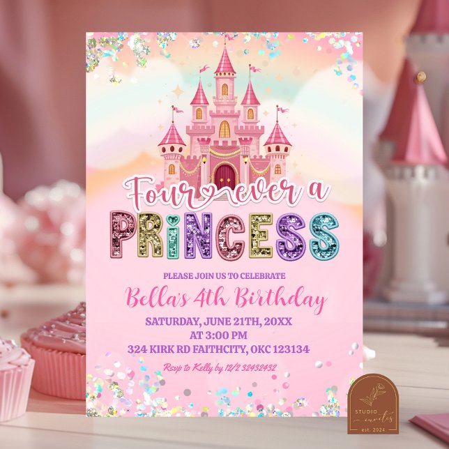 Glitter Sequin Fourever a princess birthday Einladung (Von Creator hochgeladen)