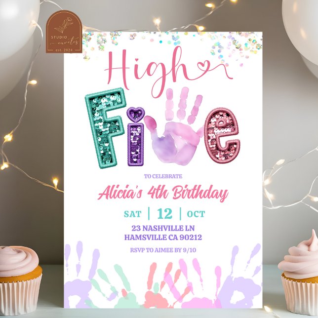 Glitter Sequin High Five Birthday Einladung (Von Creator hochgeladen)