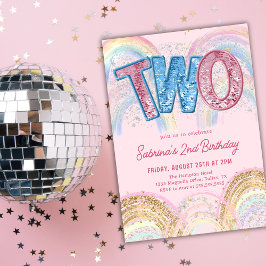 Glitter Sequin Rainbow 2nd Birthday Invitation Einladung