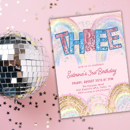 Glitter Sequin Rainbow 3rd Birthday Invitation Einladung