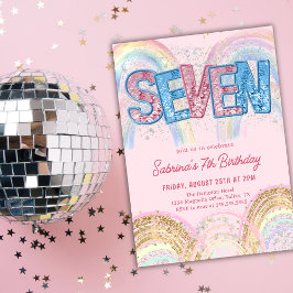 Glitter Sequin Rainbow 7th Birthday Invitation Einladung