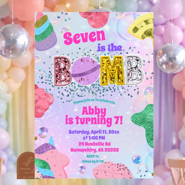 Glitter Sequin Rainbow Pastel Bath Bomb Invitation Einladung (Von Creator hochgeladen)