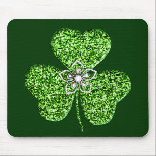 Glitter Shamrock And Flower Mouse Pad Mousepad