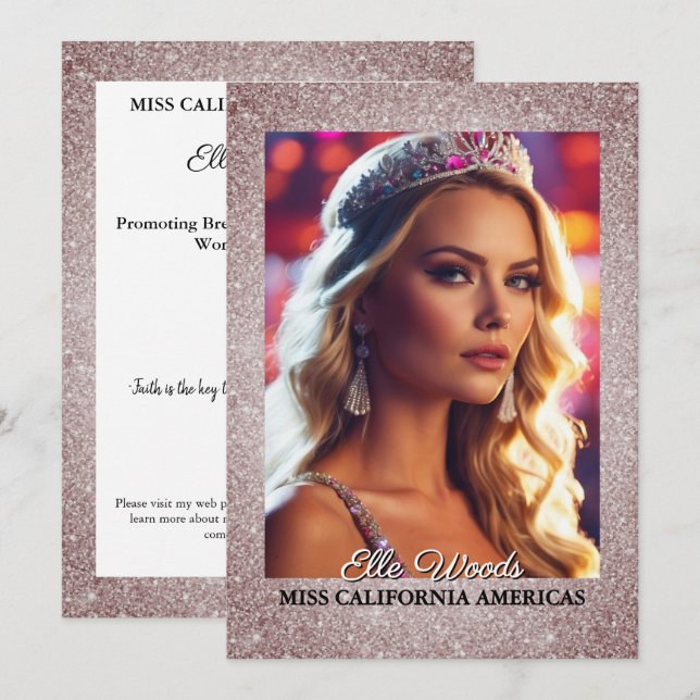 Glitter Shine Pageant Autogrammkarten | QR-Code Einladung (Vorne/Hinten)