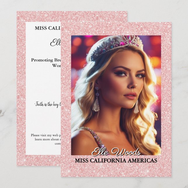 Glitter Shine Pageant Autogrammkarten | QR-Code Einladung (Vorne/Hinten)