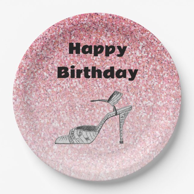 Glitter Shoe Illustration Fashion Pink Birthday Pappteller (Vorderseite)