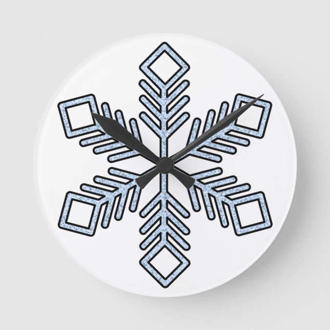 Glitter Snowflake - Baby Blue Branches Runde Wanduhr (Vorderseite)