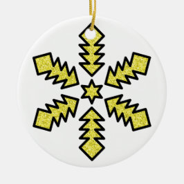 Glitter Snowflake - Yellow Star Keramik Ornament