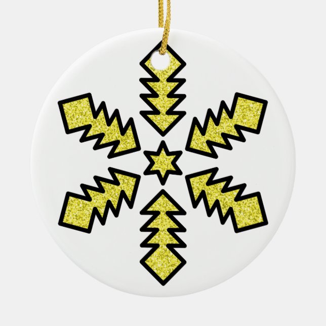 Glitter Snowflake - Yellow Star Keramik Ornament (Vorne)