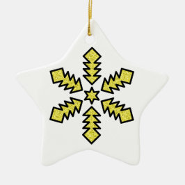 Glitter Snowflake - Yellow Star Keramik Ornament