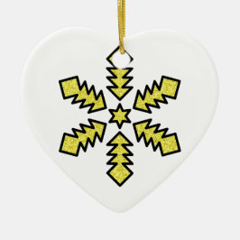 Glitter Snowflake - Yellow Star Keramik Ornament