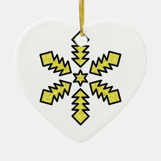 Glitter Snowflake - Yellow Star Keramik Ornament (Vorne)