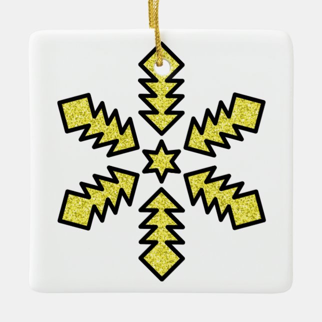 Glitter Snowflake - Yellow Star Keramikornament (Vorderseite)