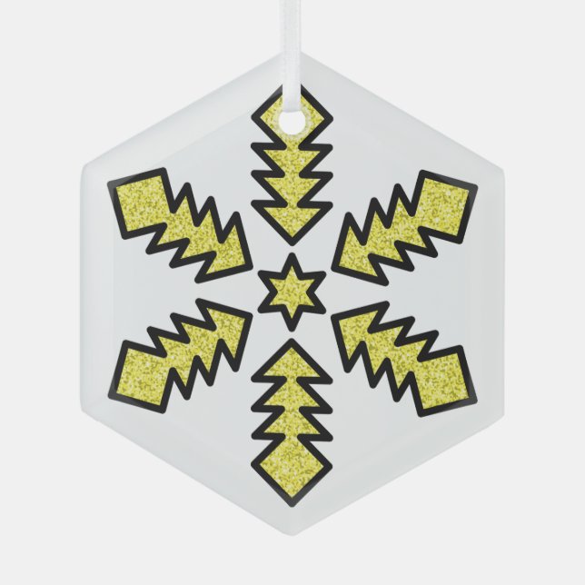 Glitter Snowflake - Yellow Star Ornament Aus Glas (Vorderseite)