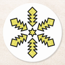 Glitter Snowflake - Yellow Star Runder Pappuntersetzer