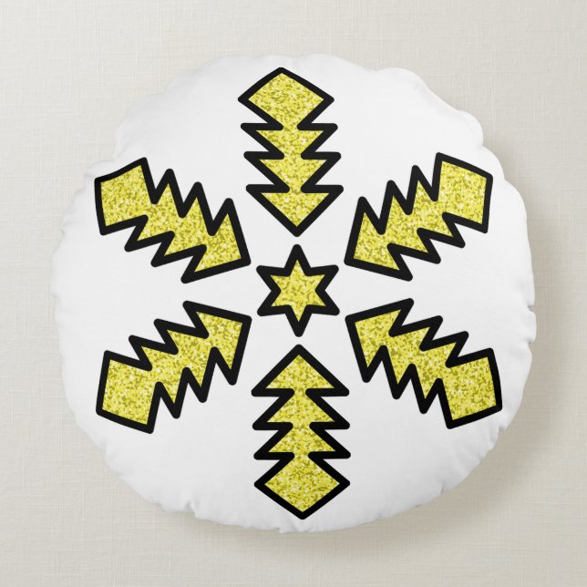 Glitter Snowflake - Yellow Star Rundes Kissen (Vorderseite)