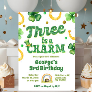 Glitter St. Patrick 3. Geburtstag Einladung